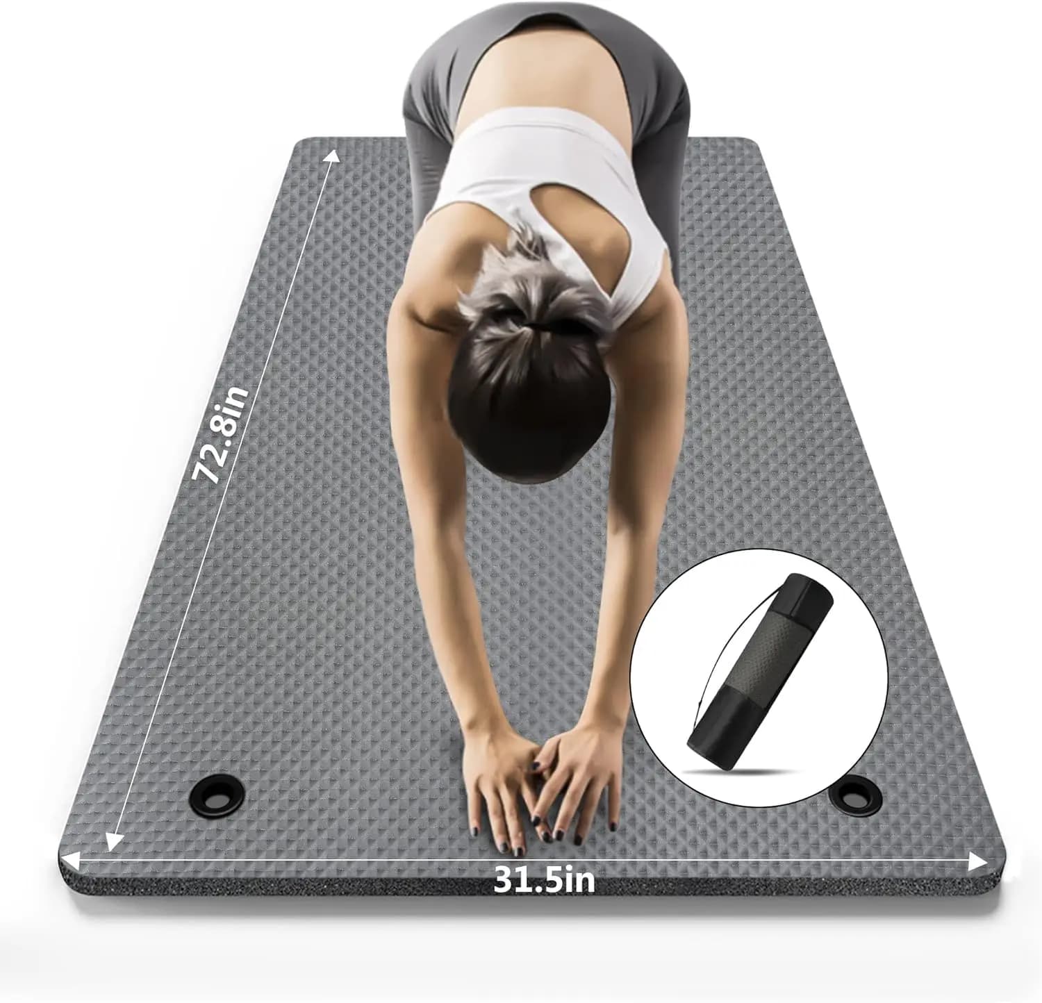 Yoga Mat Extra Largo 185x80 cm with Strap and Bag, Anti-slip Mat for Exercises at Home and Open