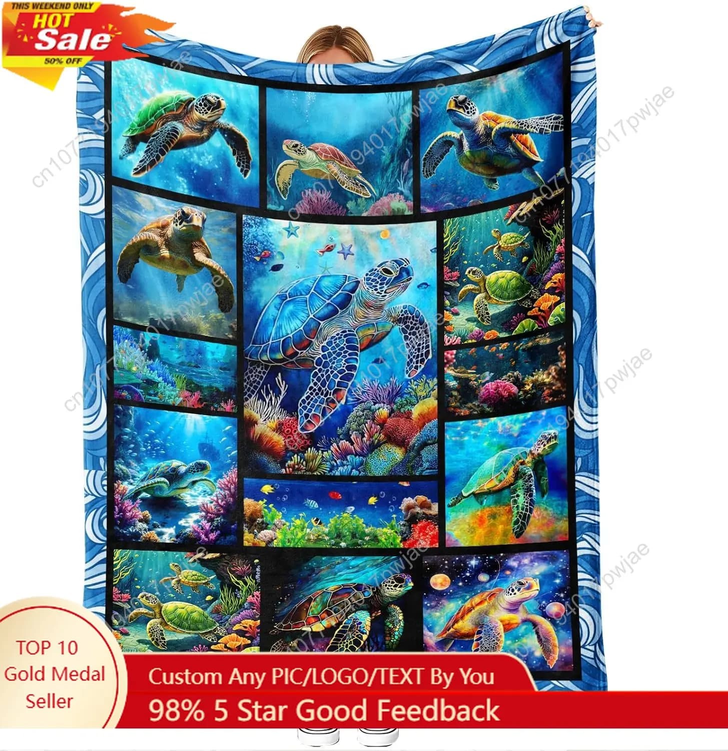 Coperta da tiro in flanella con tartaruga marina, morbida e accogliente, con tema oceano, decorazione costiera per divano letto e divano, coperte personalizzate