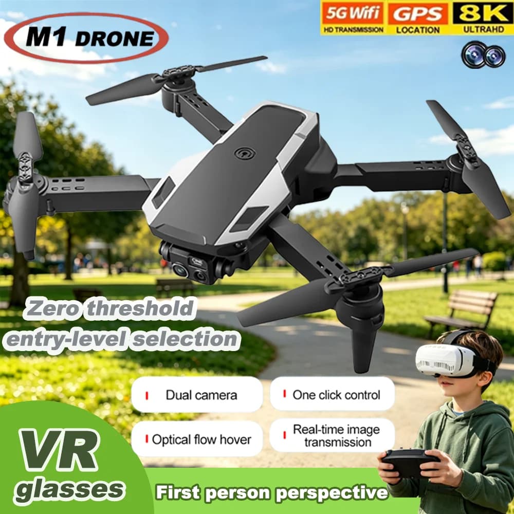 Drone Pieghevole M1 Mini RC Quadricottero 5G WIFI FVP 8K HD con Doppia Lente per Fotografia, Motore Brushless, Drone Portatile da Viaggio, Regalo per Ragazzi e Bambini