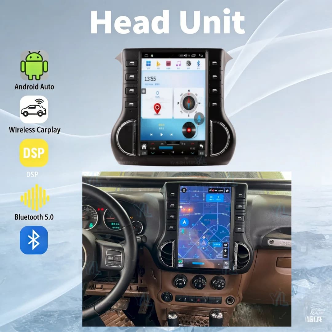Touch Screen Android 14 Multimedia Video Player For Jeep Wrangler 3 JK 2011 - 2017 Car Stereo Radio Head Unit Bluetooth 5.0 DSP