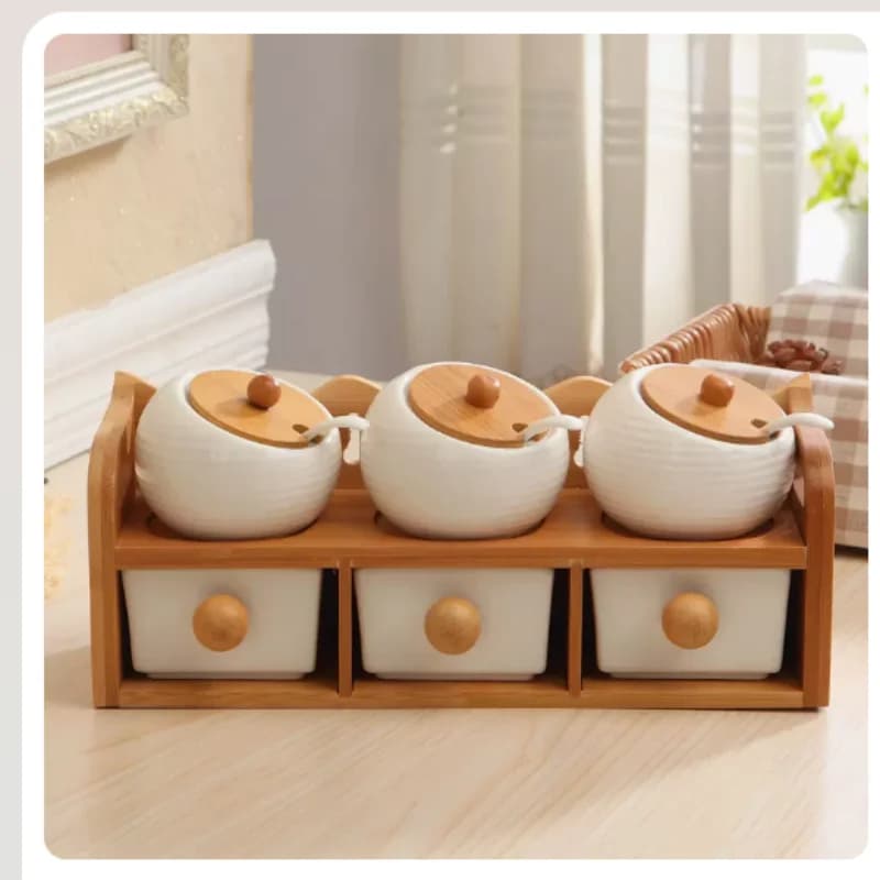 Set di serbatoi per condimenti in ceramica creativa Kit di scatole per condimenti da cucina per uso domestico bottiglia per condimenti a sei pezzi a doppio strato giapponese Sal