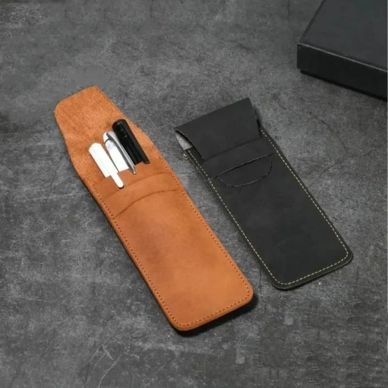 Vintage Frosted PU Leather Pen Case Double-Slot Protective Sleeve for Fountain Pens Classic Writing Instrument Storage 16CM*6CM