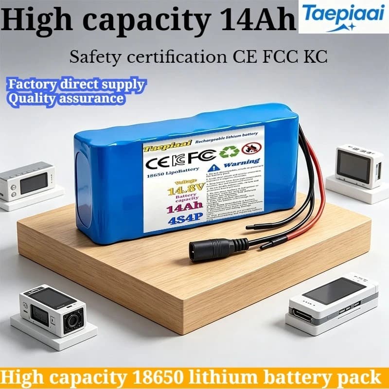 4S4P 14.8V14Ah18650 Brand New Rechargeable Lithium Battery Pack with 10A BMS 2A Charger Suitable for LED Radio Bluetooth Speaker