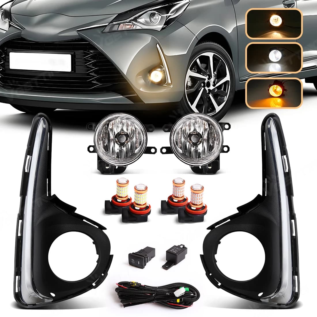 Per Toyota Vitz Yaris 2018 2019 2020 Fendinebbia Anteriore DRL Luce di Marcia diurna Faro Con Interruttore Filo Coperture Accessori 12V