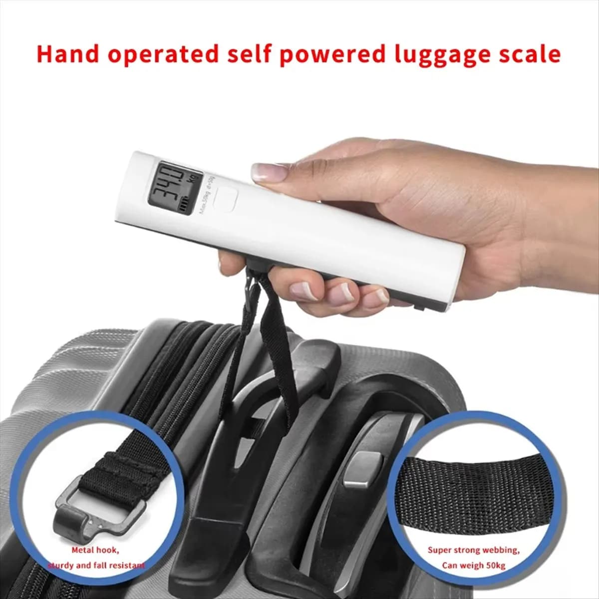 AA77 NEW Hand Luggage Scale Power Generation 50kg 50g Portable Manual Digital Hanging Luggage Weight Scale No Need Battery