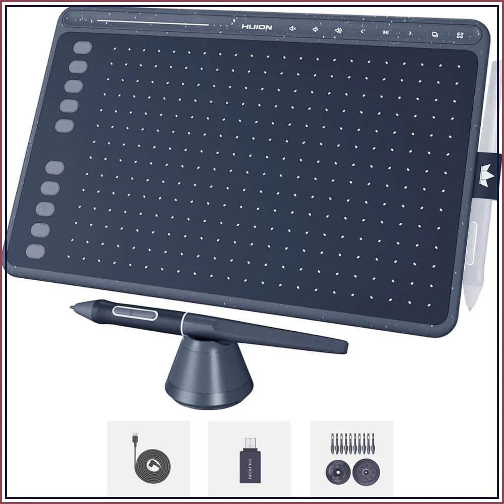 10x6 Inch Graphics Drawing Tablet with Battery-Free Stylus 8192 Pressure Tilt, 8 Multimedia Keys, 10 Hot Keys & Touch Ring, Android Support, Space Grey