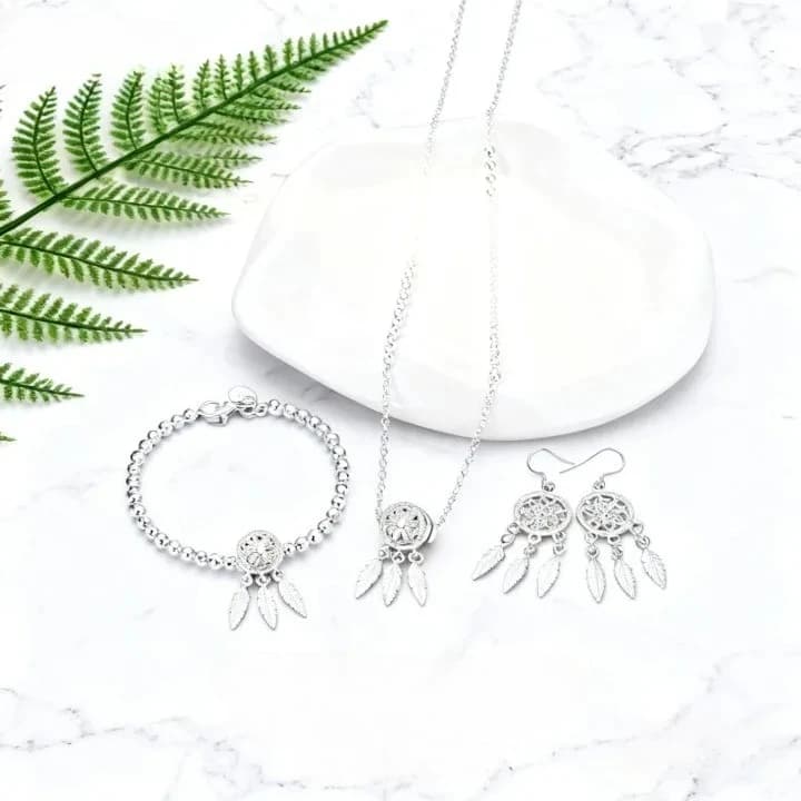 New Luxury 925 Sterling Silver Classic Dreamcatcher Necklace Earring Bracelet For Woman Fashion Jewelry Sets Wedding Accessories