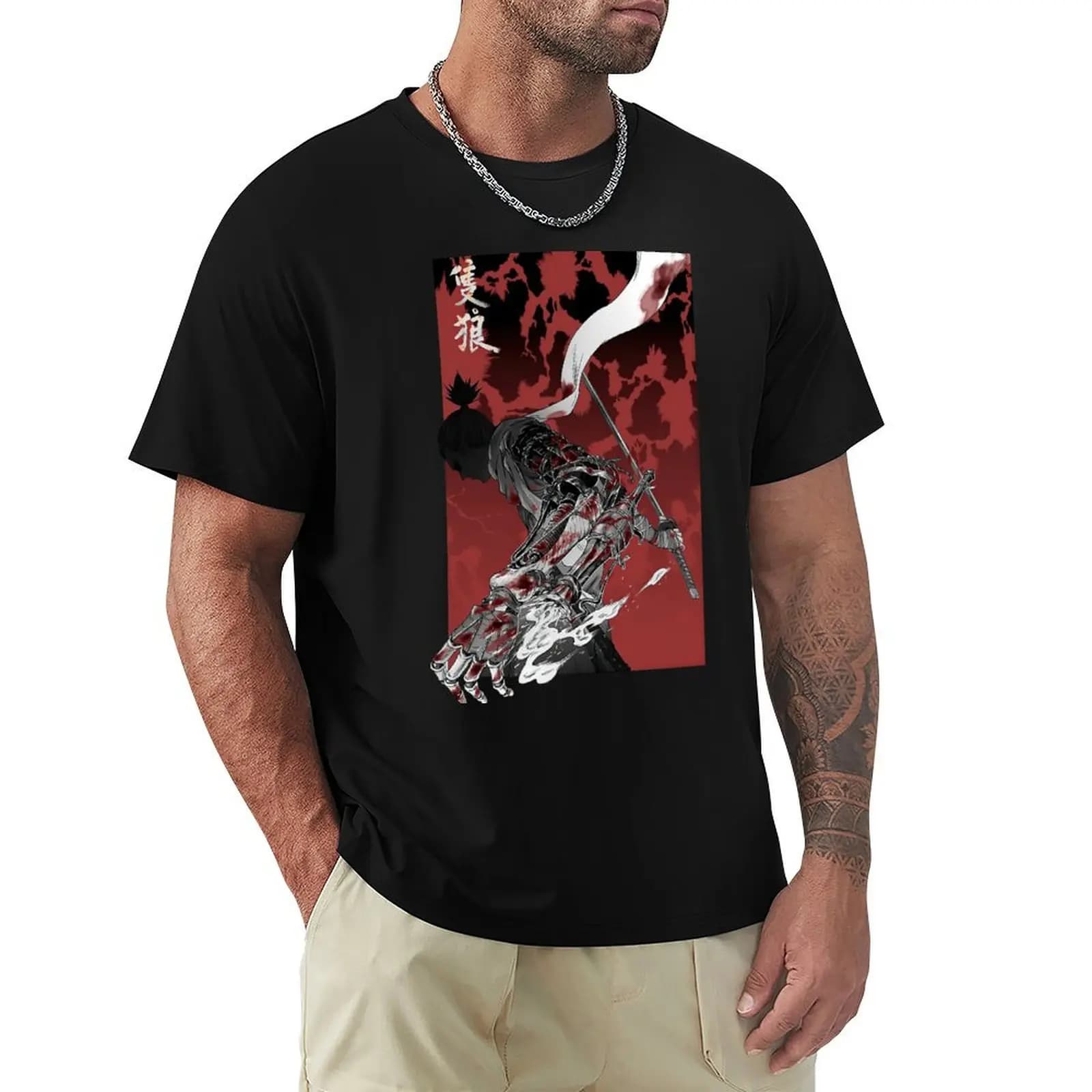 Wolf With Katana Sekiro T Shirt Sekiro Comic Anime Retro Pop Culture T-Shirt Relaxed Fit Casual Short Sleeve Top