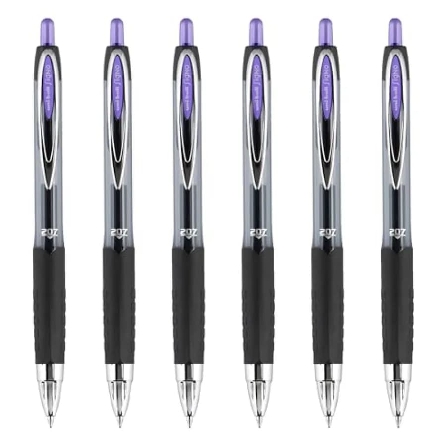 uniball 207 Retractable Gel Pen, Medium Point 0.7mm,Ink, 6 Pens