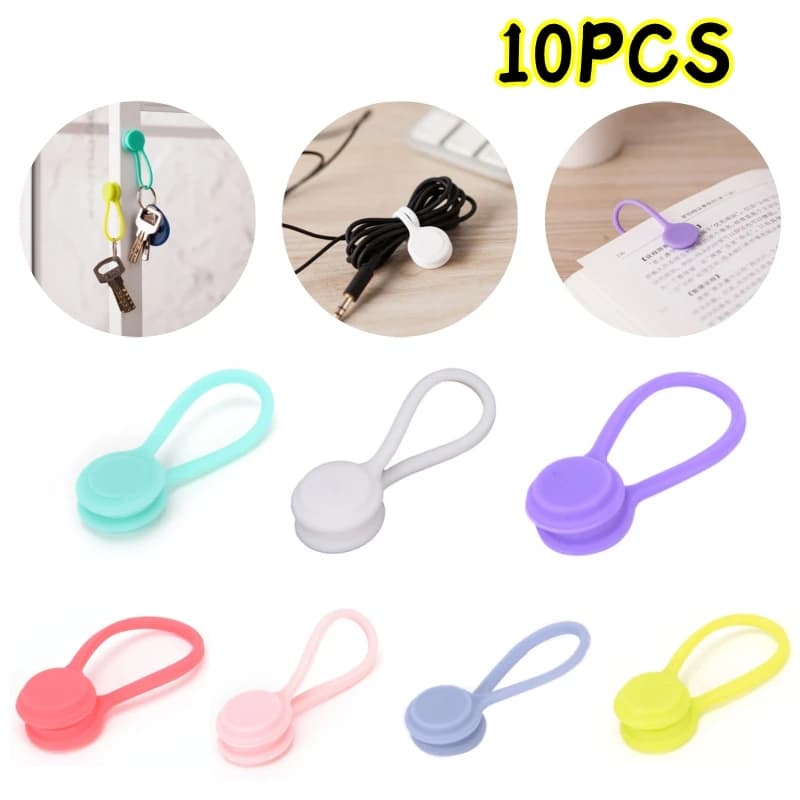 10/3pcs Fascette magnetiche riutilizzabili Organizzatore di cavi Cavi magnetici in silicone Avvolgitore per cavi per auricolari Roba Libro Marker Frigo