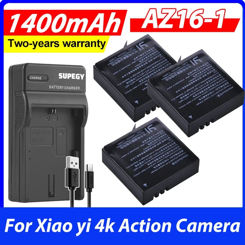 4.4V AZ16-1 Batteries for Xiaomi YI lite 2 4K 4k + USB Charger for Xiao yi 4k Action Camera Battery