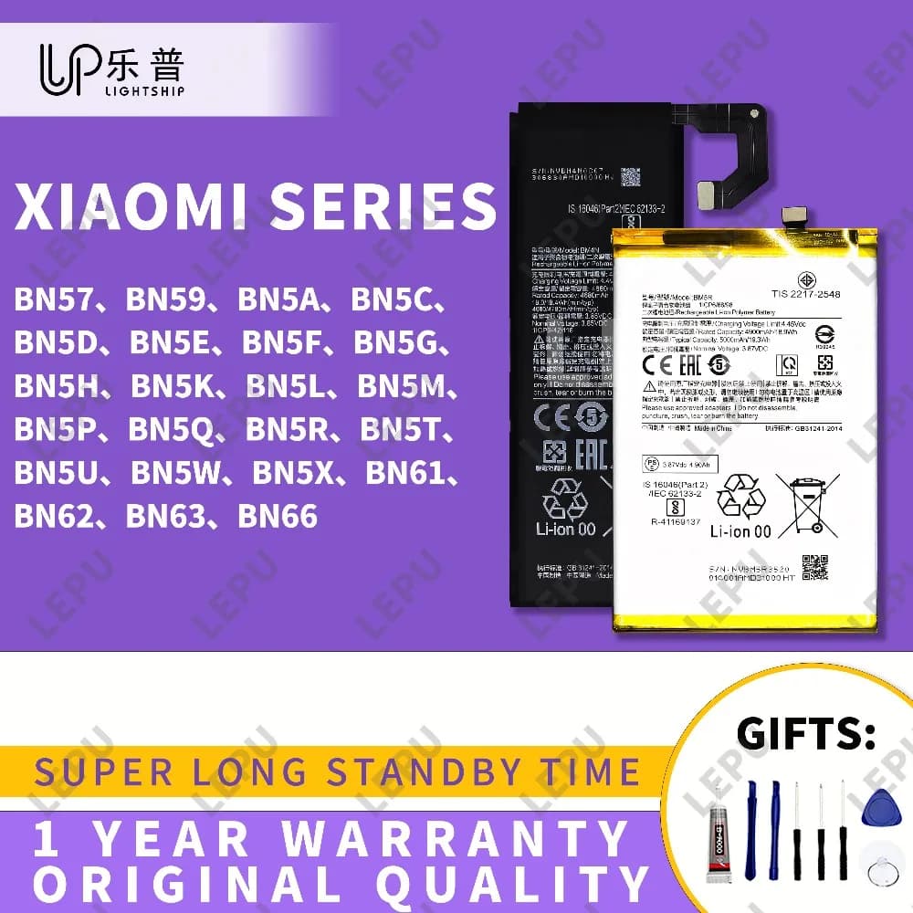 Batteria POCO BN57 BN59 BN5A BN5C BN5D Batteria originale BN5G BN5H BN5K BN5L BN5M BN5P REDMI Batteria del telefono BN5Q BN5R BN5T BN5U