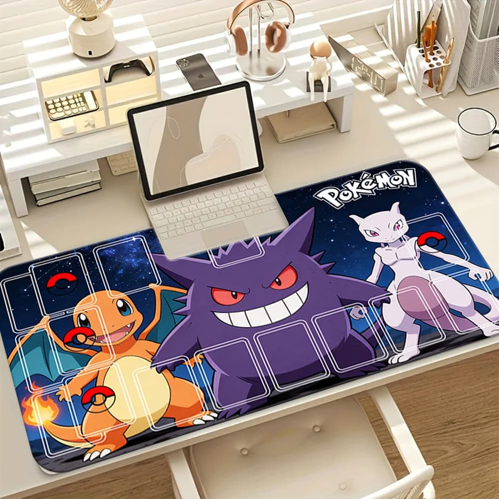 Tappetino per mouse da gioco grande Pokemon Charizard Gengar Mewtwo Galaxy, tappetino da scrivania con personaggi anime classici, tappetino per tastiera esteso antiscivolo