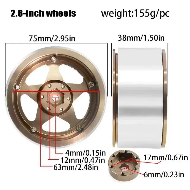 Cerchio in alluminio da 2,6 pollici con beadlock 12MM/17MM per pneumatici RC Crawler Axial 1/10 1/7 1/8 MK07 RC Car