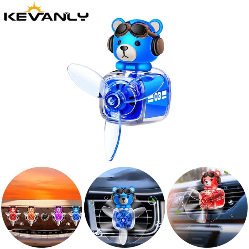 Deodorante per Auto a Forma di Orso Cartoon, Clip per Bocchette di Ventilazione con Ventola Rotante, Diffusore di Profumo a Lunga Durata, Decorazione per Interni
