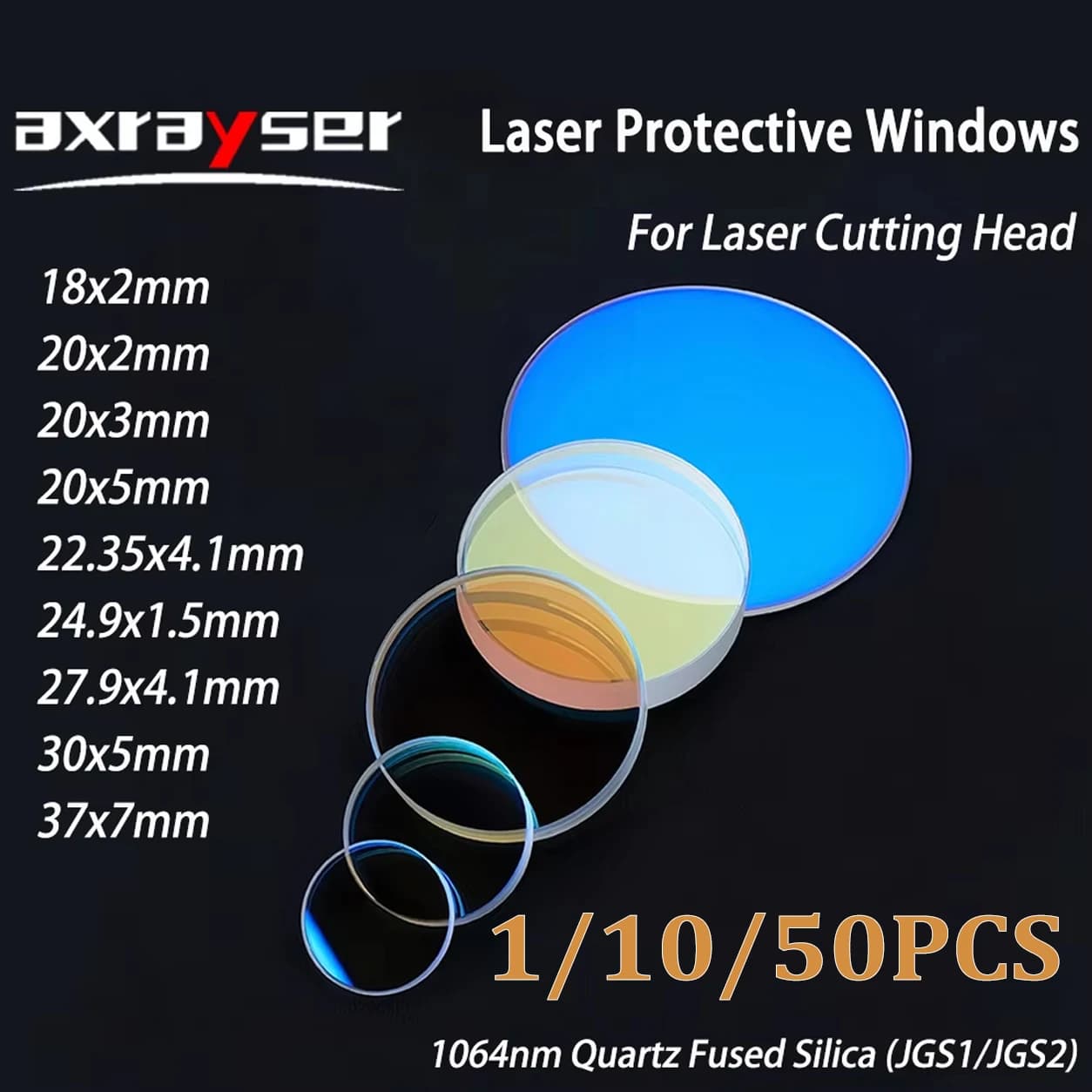 Lente di protezione laser in fibra 18x2mm-37x7mm Lente in silice fusa Raytools Precitec WSX Parti della testa della macchina da taglio in fibra