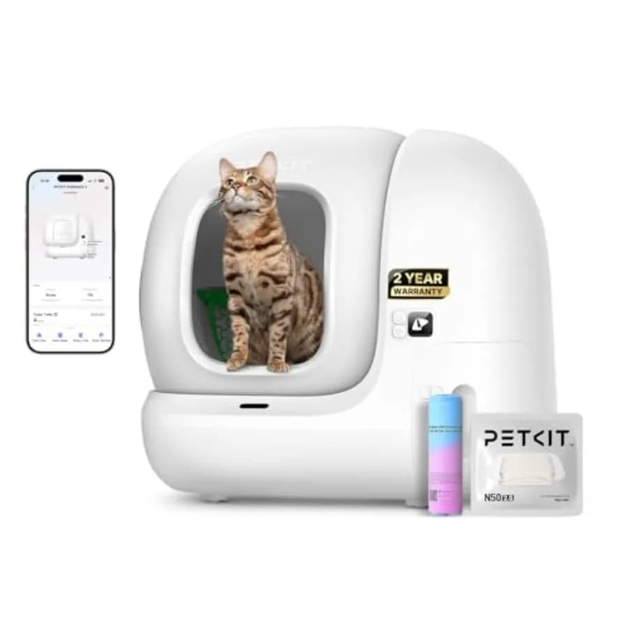 Lettiera Automatica Autopulente per Gatti con Controllo Tramite App, WiFi 2.4G, Sensori di Sicurezza, Anti-Odore, Anti-Perdita, Include Sacchetti per Rifiuti, Basso Consumo