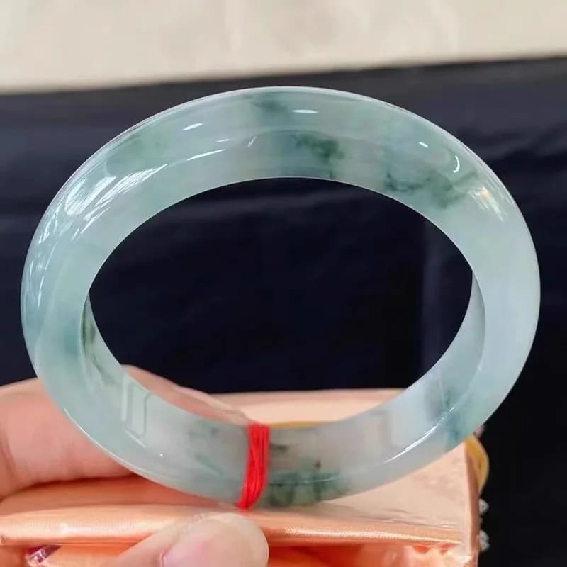 Myanmar jadeite with blue floral patterns, women's bracelet from the Laokeng mine, a gift for mom