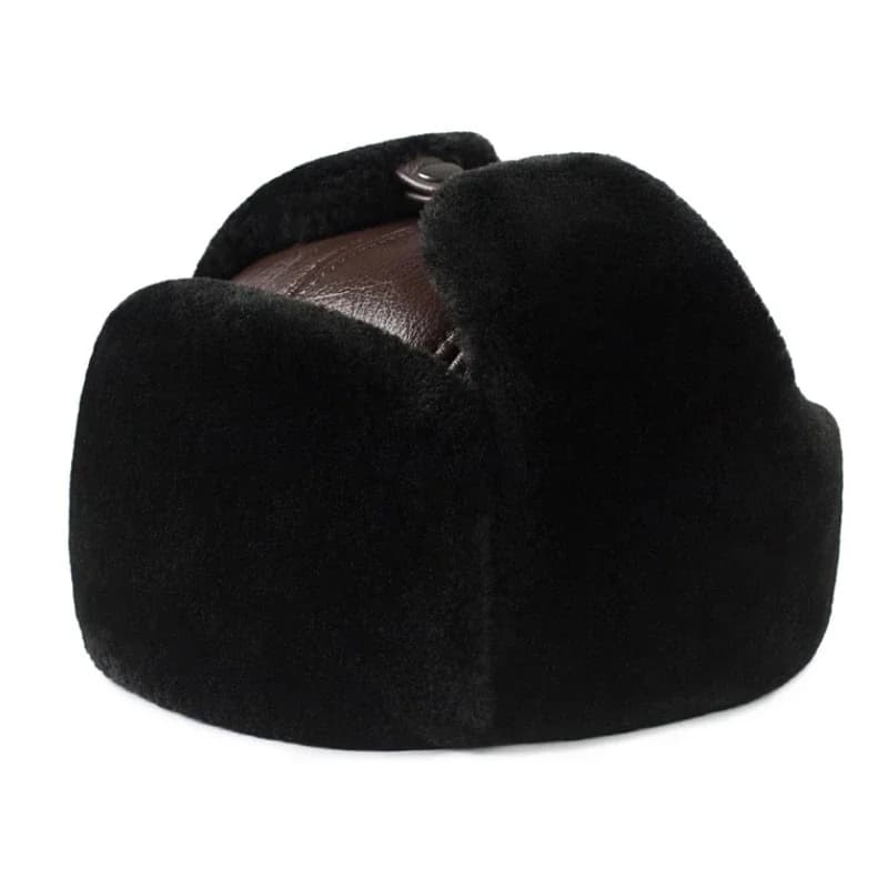 Outdoor Winter Warm Ear Protection Bomber Hat Man Genuine Leather Faux Fur Military Cap Inside Black Brown 55-60cm Gorras