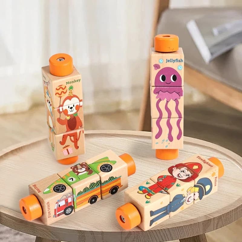 Puzzle rotante in legno per bambini Giocattolo con campana a mano Giocattolo per sonaglio musicale mobile per bambini Gioco di puzzle Montessori per neonati Regalo per neonati
