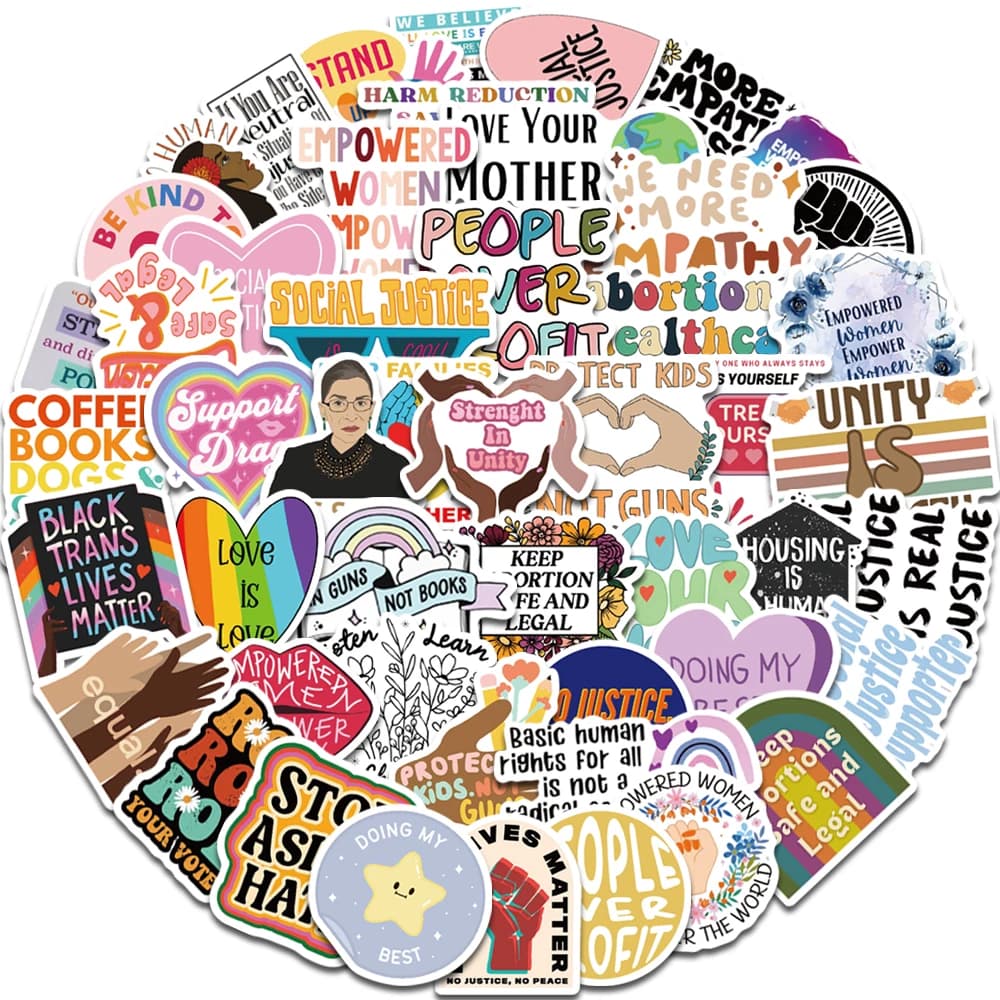 50 pezzi stile giustizia sociale adesivi scrapbooking collage materiale chitarra tazza d'acqua bicicletta notebook adesivi decorativi fai da te