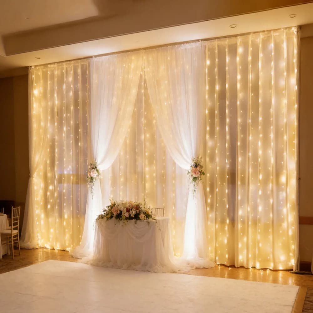 Luci a LED a Forma di Tenda e Ghirlanda, Decorazione Natalizia e Festiva, 8 Modalità, USB, Illuminazione per Camera da Letto, Casa, Esterni, Matrimoni