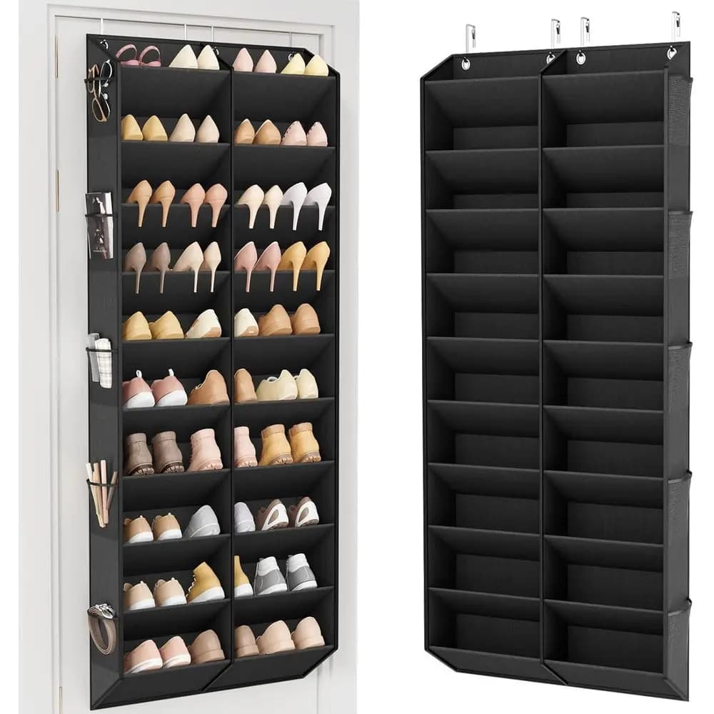 Over the Door Shoe Organizer, Hanging Shoe Rack, Large Shoe Holder, 30 Pairs Sneaker and Boots, Door with 10 Side Pockets, Space