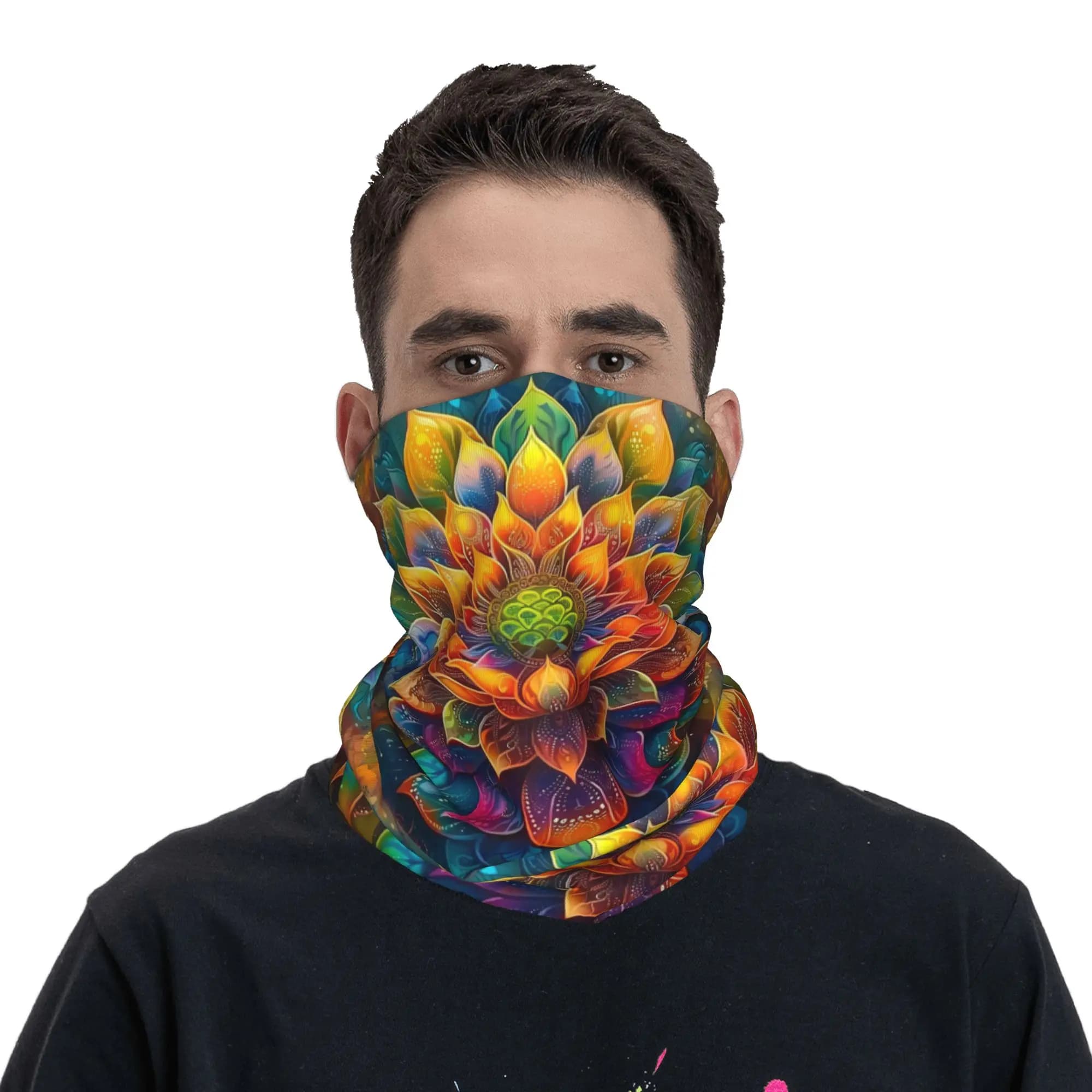 Bandana con Mandala e Design Floreale Intricato Stile Boho, Sciarpa per il Collo Stampata, Maschera per il Viso, Traspirante, Unisex, per Ciclismo