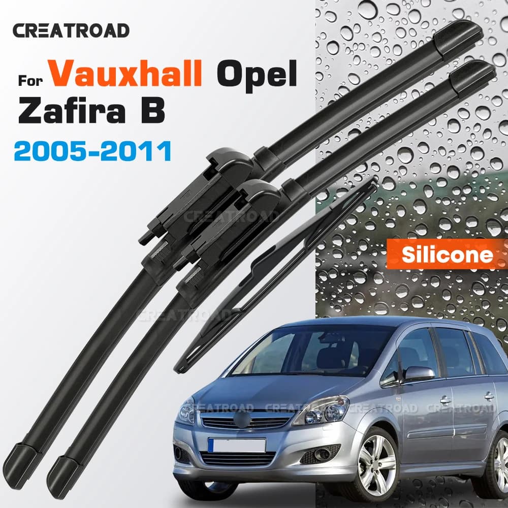 Spazzole tergicristallo in silicone adatte per Vauxhall Opel Zafira B 2005-2011, silenziose, rivestite, resistenti all'usura, tergicristalli 28"+22"+14"