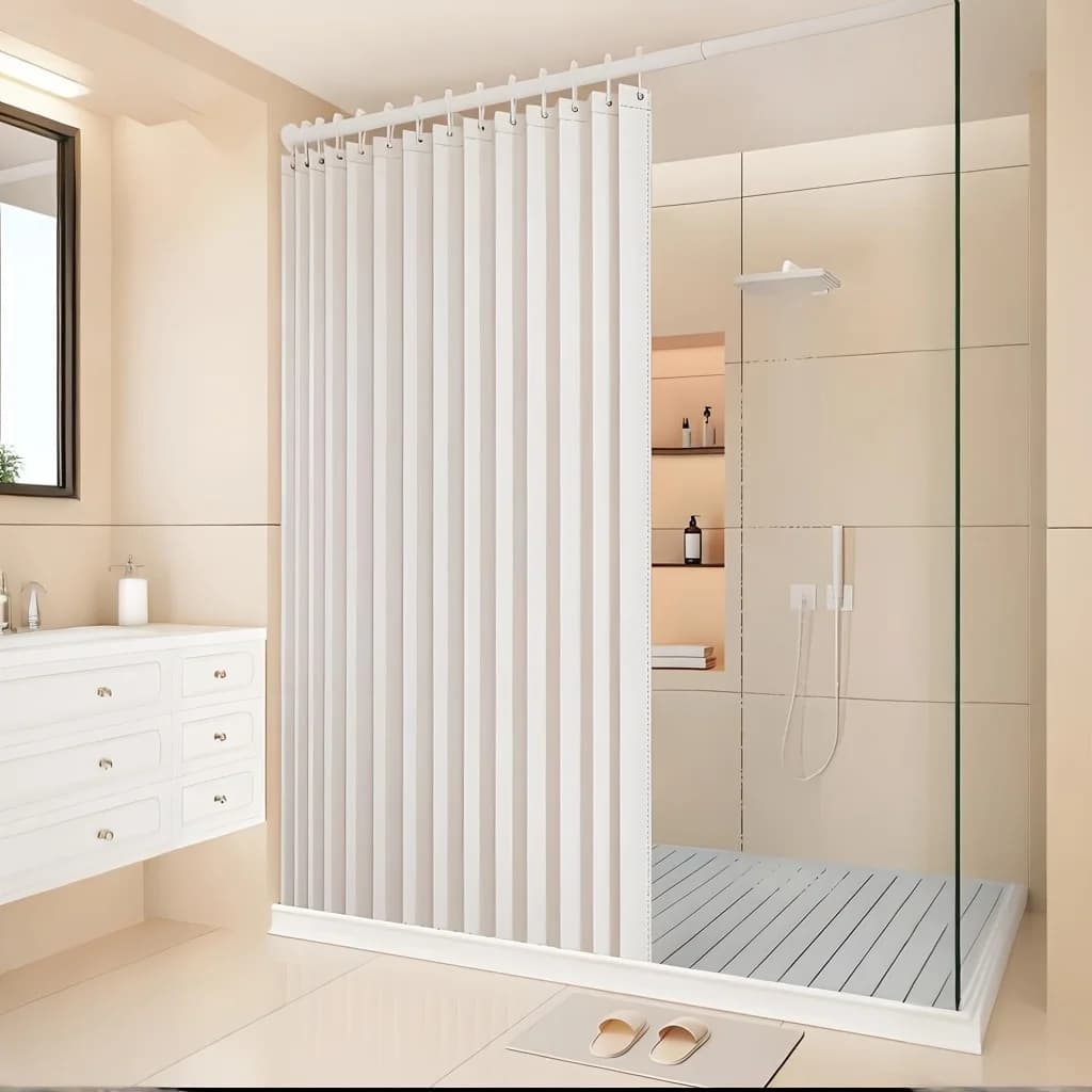 Tenda Doccia Pieghevole Resistente in Tessuto Spesso, Divisorio per Doccia, Schermo Privacy per Bagno, Ganci Durevoli che Mantengono la Forma, Facile da Pulire