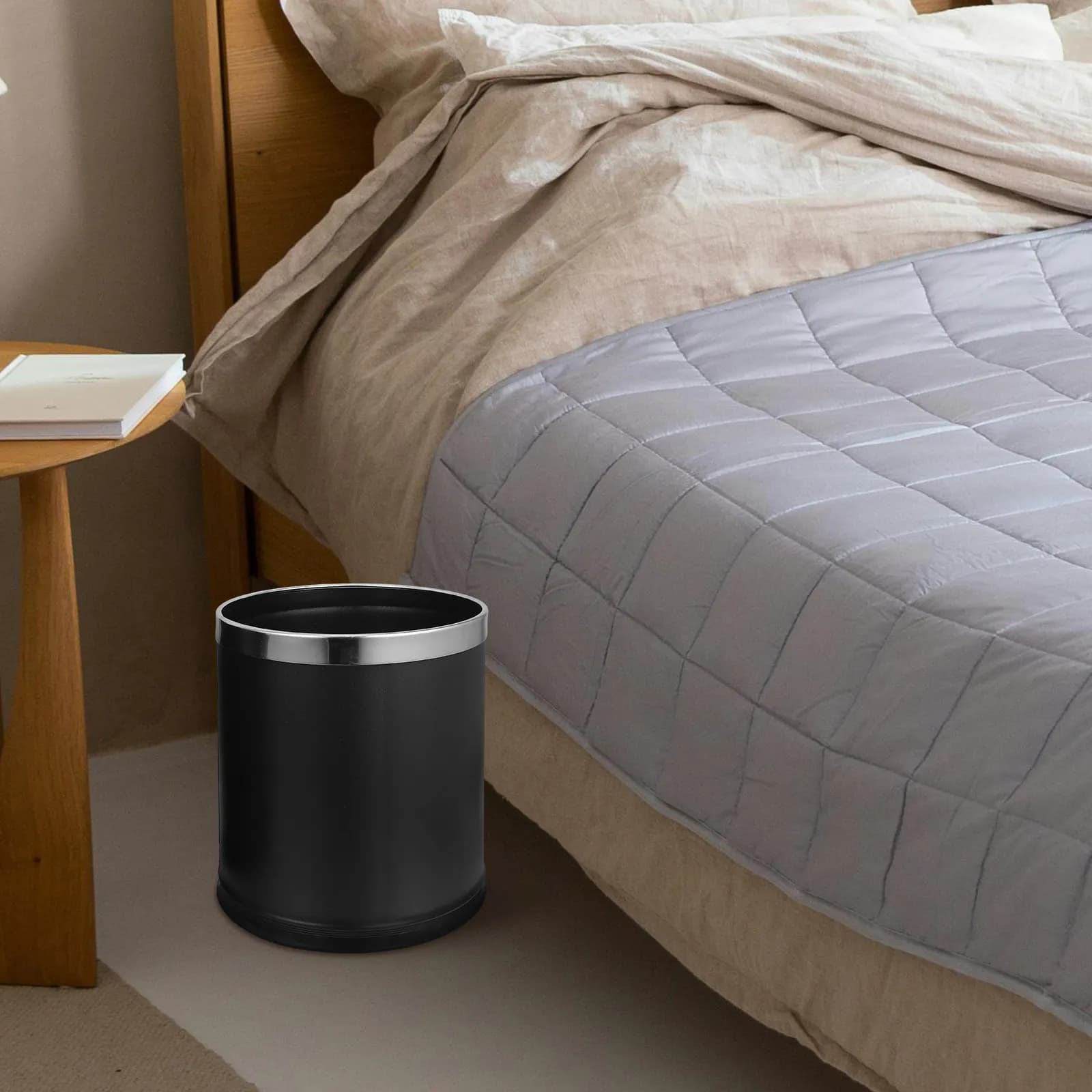 Cestino per Rifiuti in Acciaio Inox a Doppio Strato, Contenitore Rotondo per Interni, Bidone per Riciclaggio per Camera da Letto e Ufficio