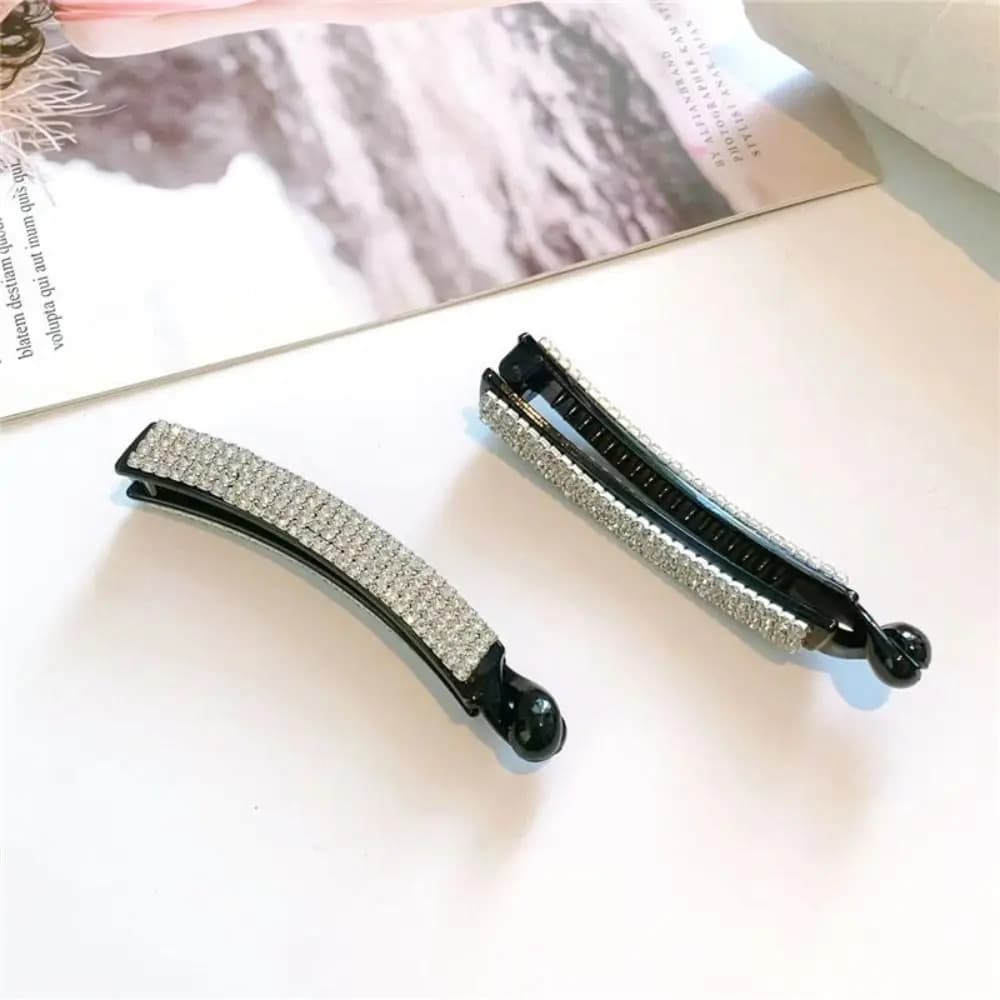 Korean Style Hair Clip with Rhinestones, Clips in Banana, Cutlery, Buckle Clasp, Hair Accessories, Vertical Clip for Women