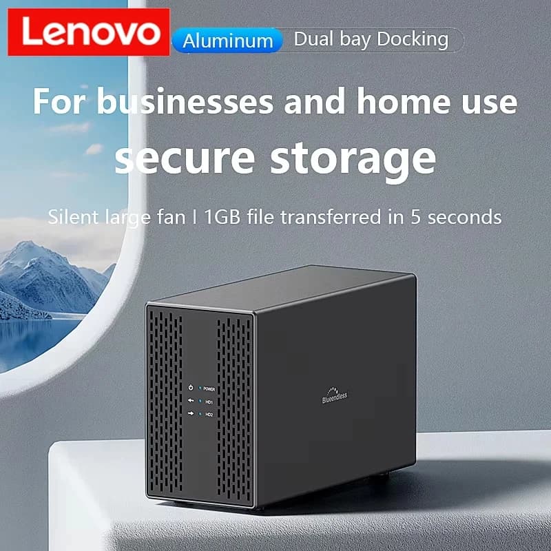 Case Server Lenovo Dual Bay per Dissipazione del Calore, Box Esterno USB 3.0 Type-C per Doppio Disco Rigido SATA da 3.5 Pollici