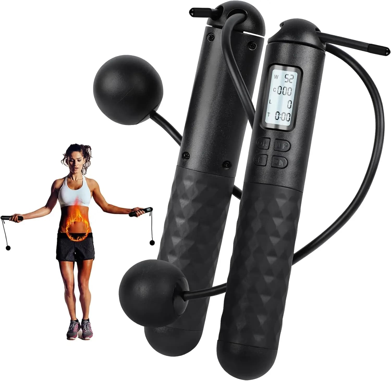 Corda per Saltare Intelligente con Contatore, Senza Fili e Pesata, Display LCD Digitale, Regolabile, per Allenamento a Casa, Monitoraggio Calorie