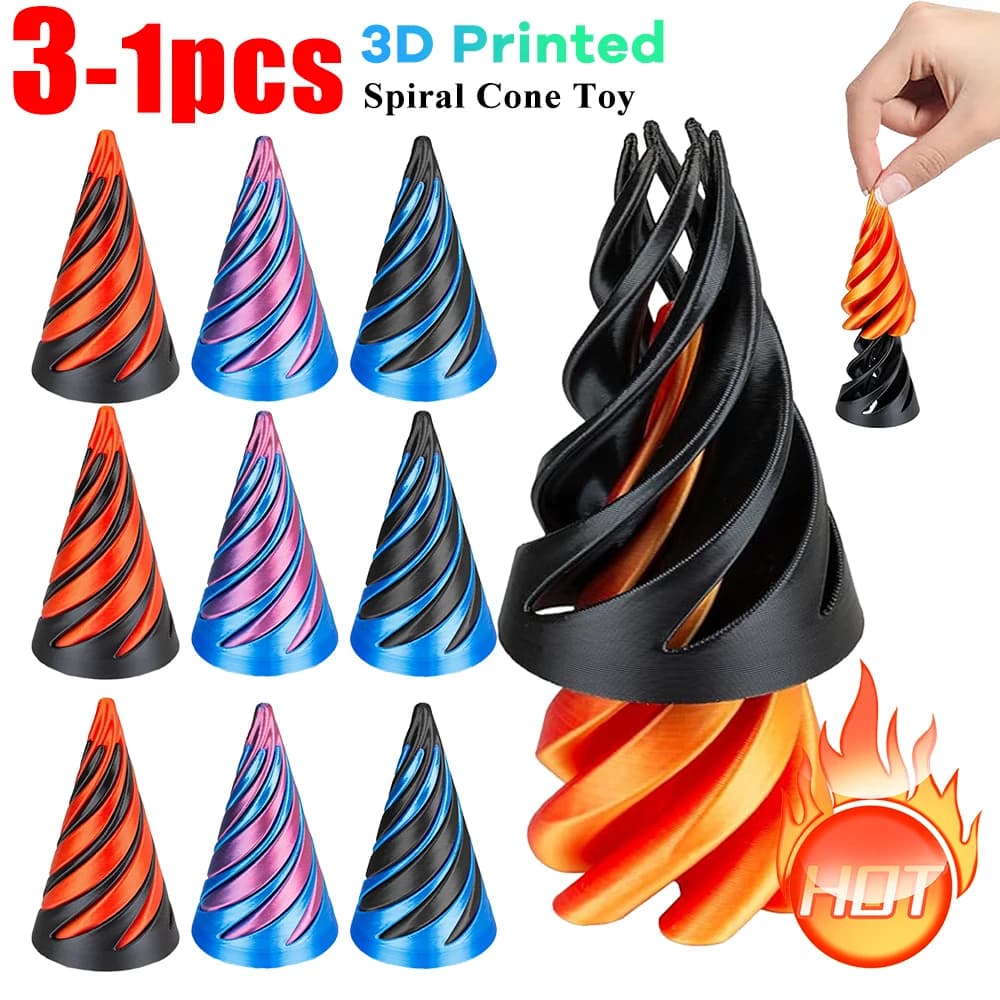 3-1pc 3D Stampato Cono A Spirale Giocattolo Impossibile Piramide Passthrough Scultura Passthrough Piramide Agitarsi Giocattolo Antistress per I Bambini A