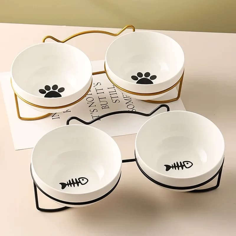 Ciotola per gatti in ceramica ciotola per cibo per gatti ciotola per cani ciotola per acqua potabile ciotola per alimenti protezione cervicale forniture per animali ciotola per gatti doppia in ceramica