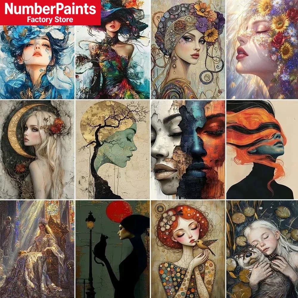 Painting By Numbers Kits Flowers Women Paint By Number Diy Gift Wall Art Decor Acrylic Pigment Drawing On Canvas For Living Room