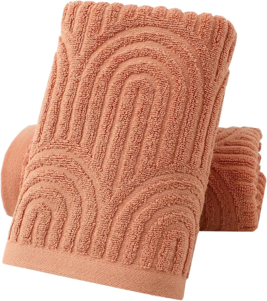 2 Pack Striped Cotton Bath Towels Set - Soft, Absorbent & Quick Dry for Bathroom, Gym, Travel - 15.7x27.5 Inches (Burnt Orange)