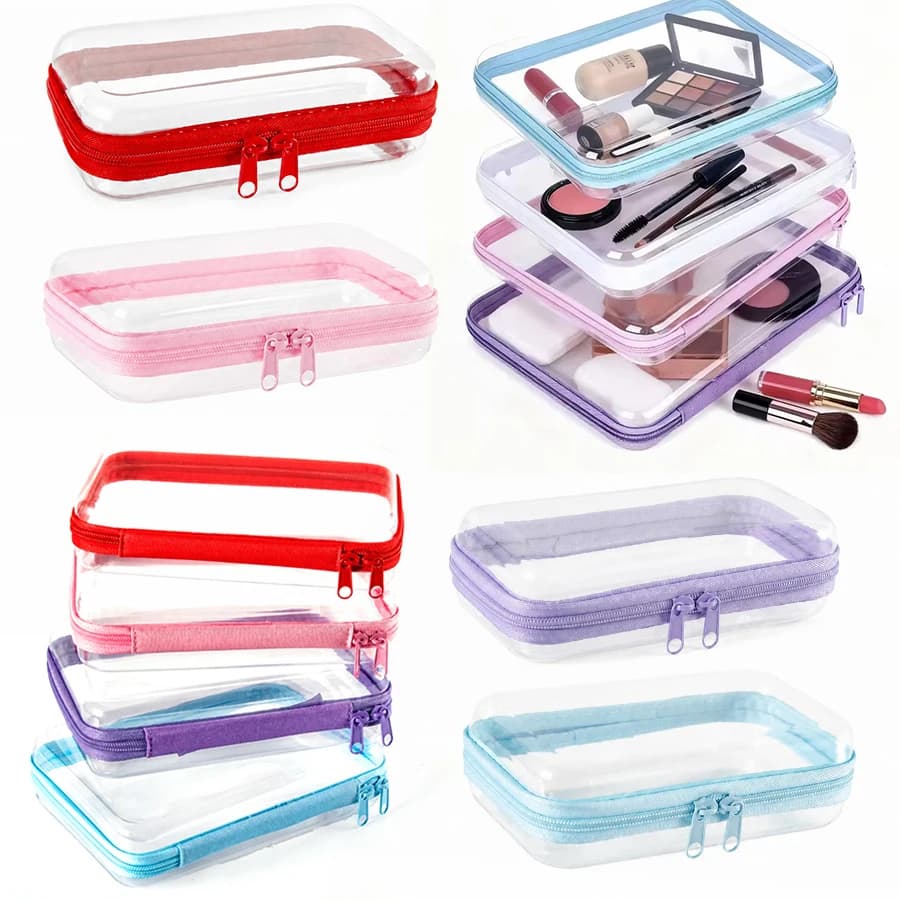 1PC Clear Hard Zipper Case Plastic Storaging Pouch Bags Pink Blue Purple Red Available Portable See-through Home Travel Use ZYF