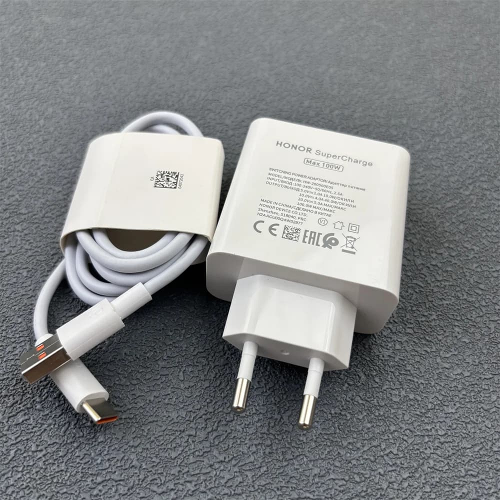 Adattatore di sovraccarico Honor USB-A da 100 W Max Cavo di ricarica rapida USB C da 100 cm 6A per Magic V3 V5 6 7 5 Lite Honor 400 200 100 90 Pro
