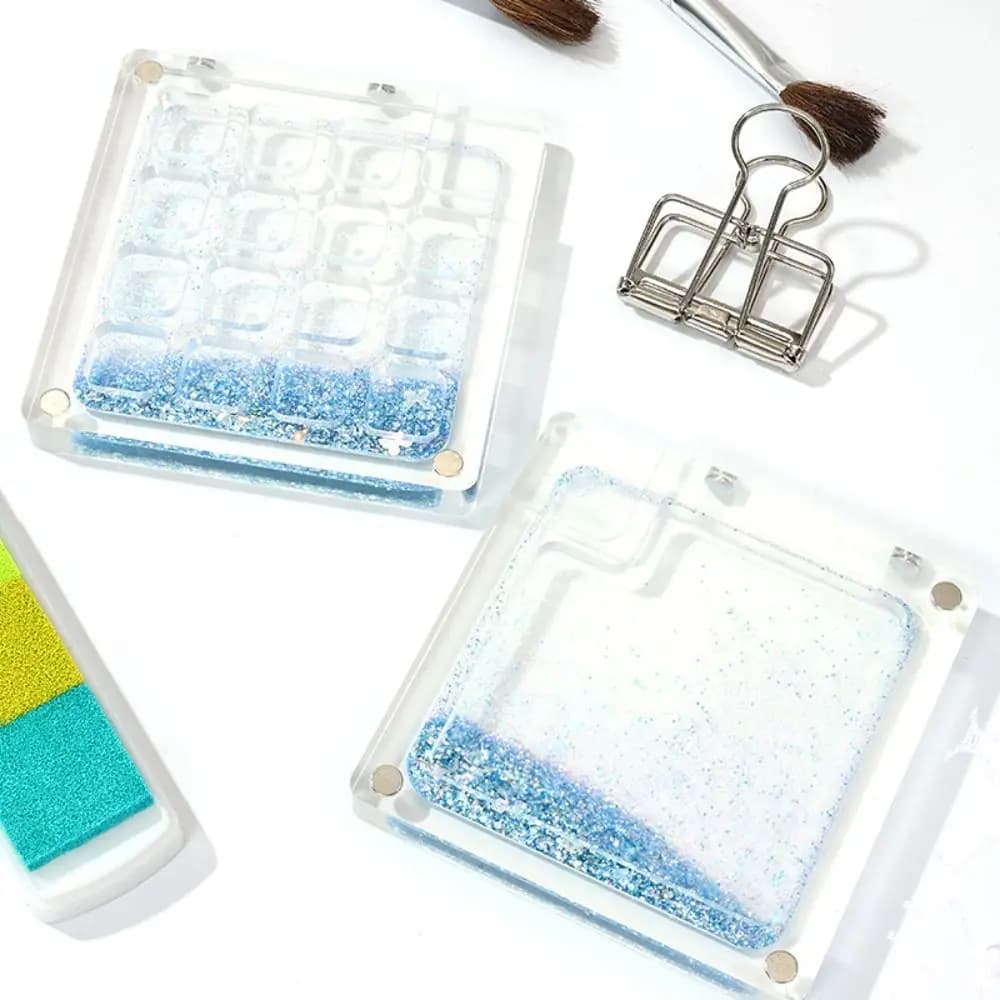 Acrylic Watercolor Paint Palette Quicksand Magnetic Travel Painting Tray Can Shake Sparkling Empty Paint Box Outdoor