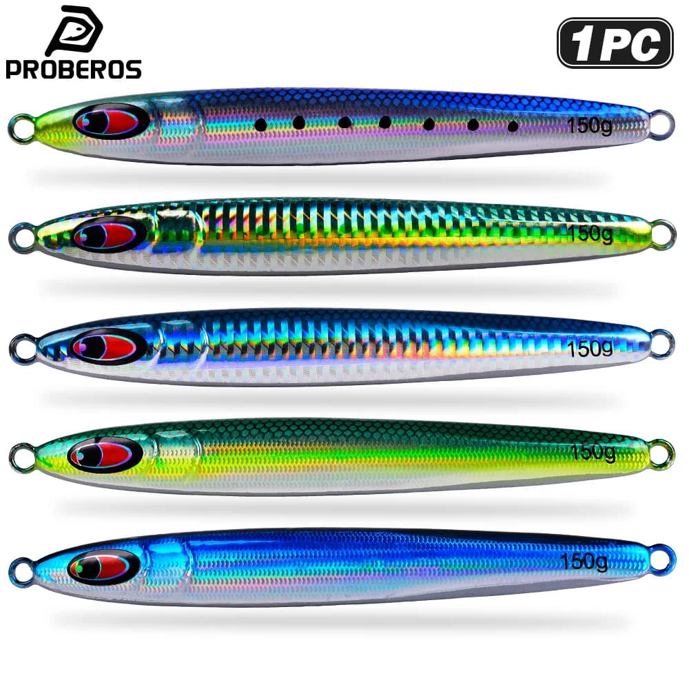 Proberos 30-150g Esca Dura con Rivestimento Occhi 3D a Scaglie di Pesce, 1 Pezzo, Piastra in Metallo per Slow Pitch Jigging, Esca Artificiale per Spigola e Acqua Salata