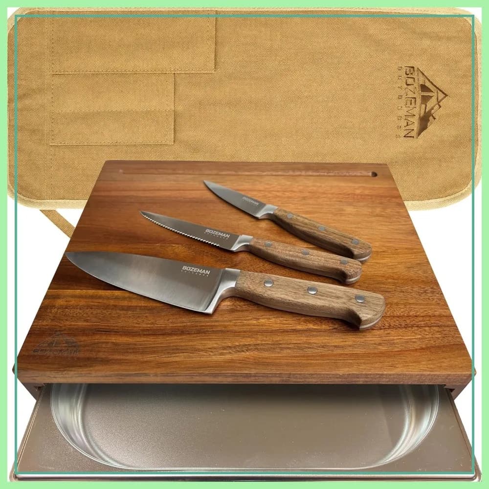 Set da campeggio con tagliere e coltello da viaggio per camper, escursioni e pesca
