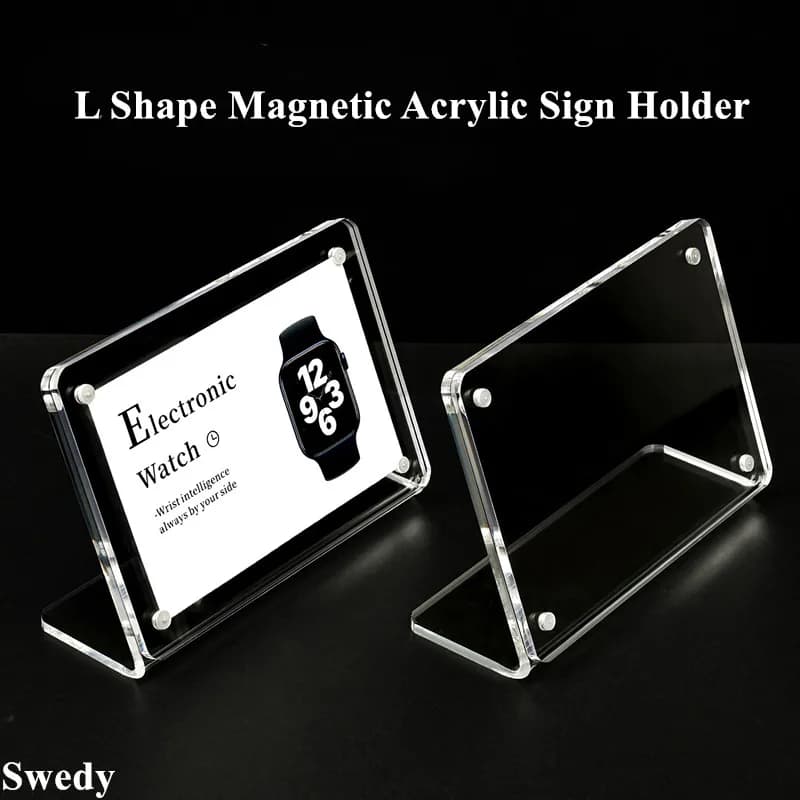 10 Pezzi Supporto Magnetico a L in Acrilico 60x90mm per Etichette Prezzi, Porta Menu per Ristoranti