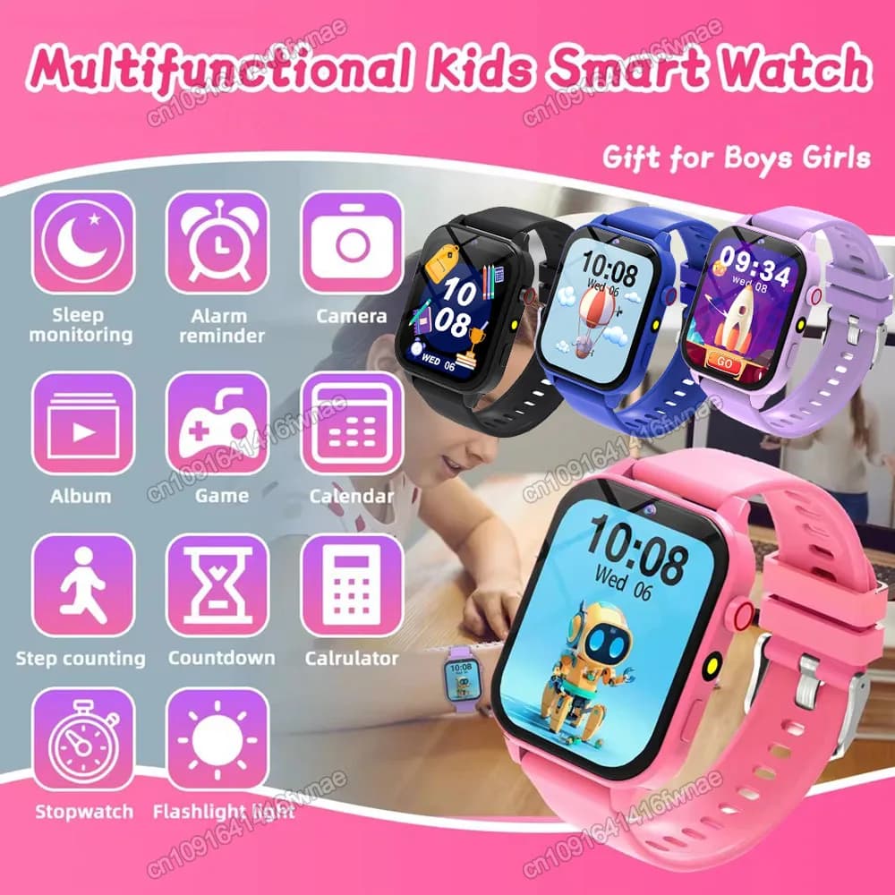 Nuovo Smartwatch per Bambini con Schermo Touch HD, Fotocamera, 18 Giochi, Monitoraggio del Sonno, Sveglia, Calcolatrice, Regalo di Compleanno per Ragazzi e Ragazze HW12