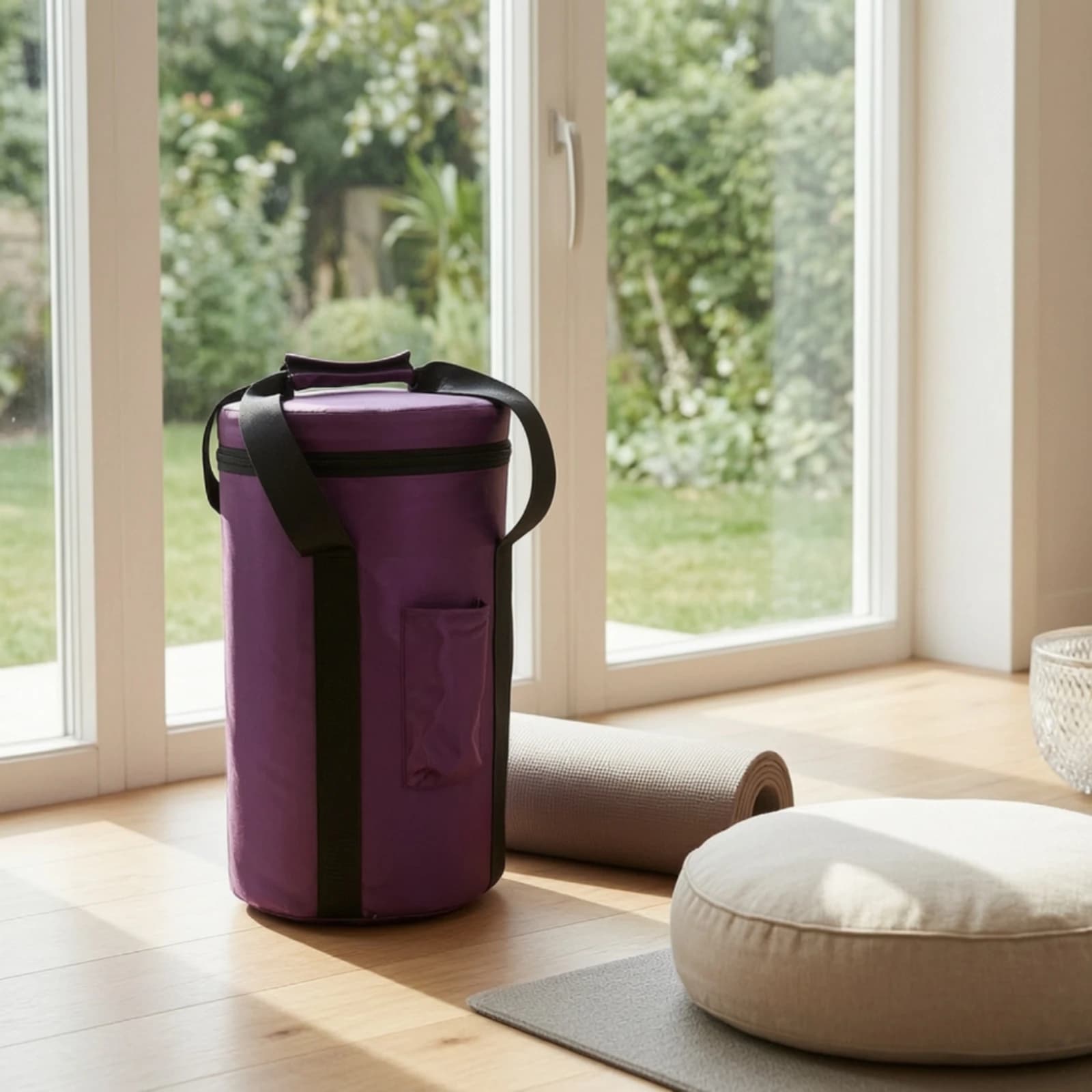 Singing Bowl Case with Side Pocket Handheld Singing Bowl Bag with Zipper Cylindrical Bag with Shoulder Strap Portable