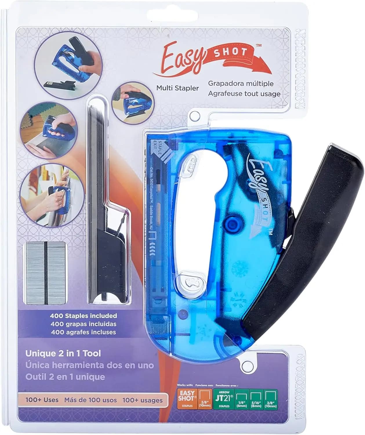 Pistola per Graffette Easy Shot per Lavori Artigianali, Graffettatrice Manuale con 400 Graffette JT21, Blu