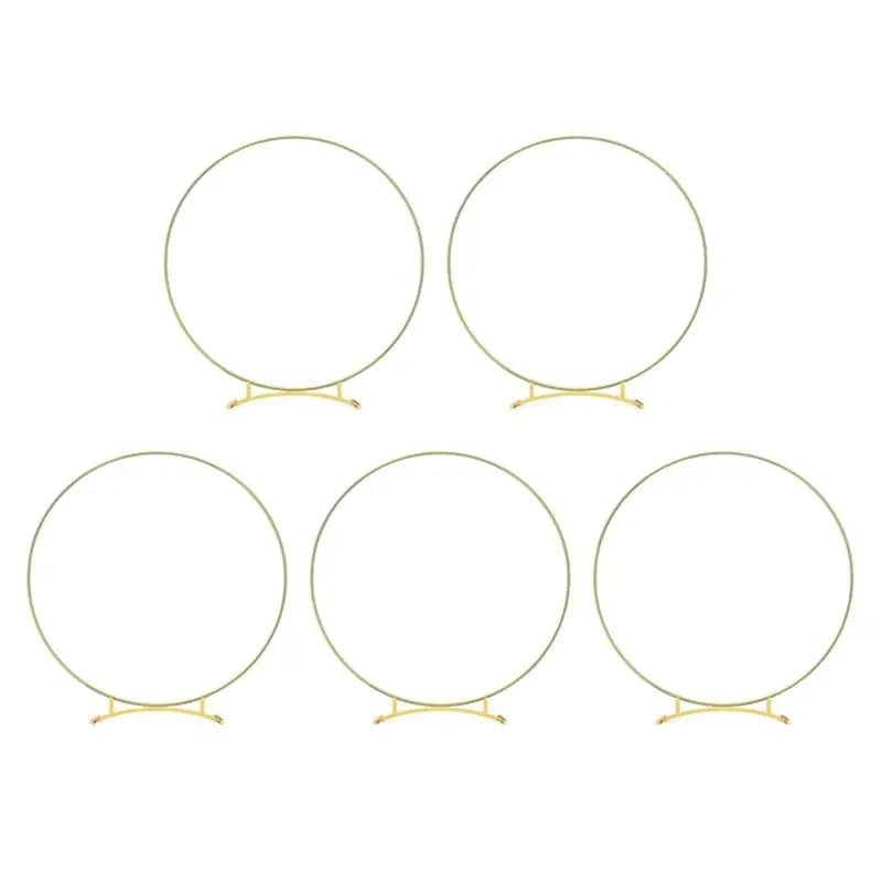 AA73 Set di 5 anelli floreali in metallo con base curva per centrotavola, kit di anelli per ghirlande in metallo dorato con supporti per decorazioni da tavolo