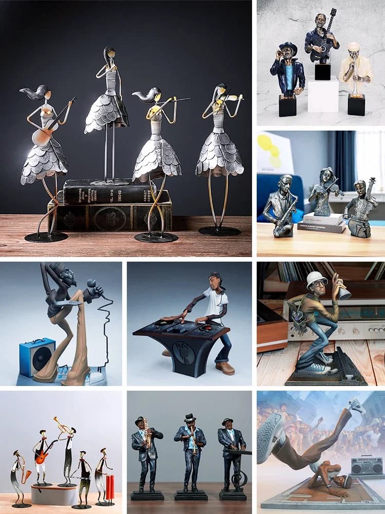Creative Rock Band Figurines Retro Musical Instrument Musician Statue Home Decoration Saxophone Guitar Singer Bar decoration