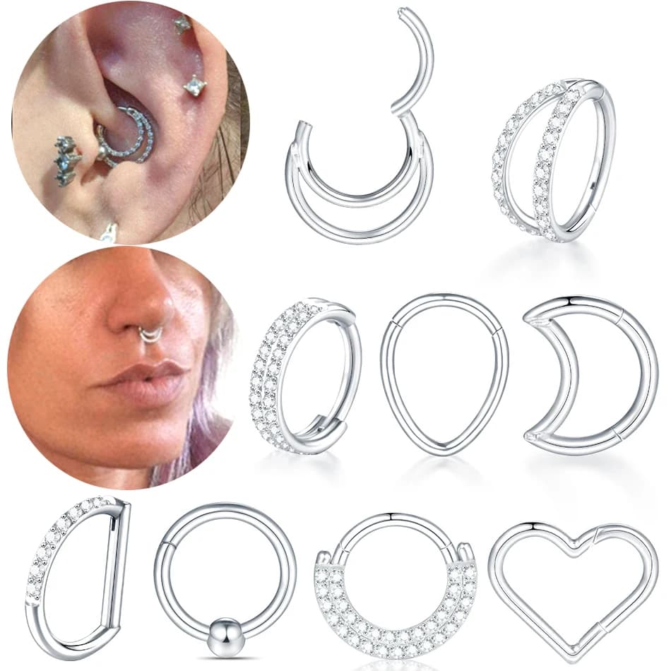 1PC Steel Moon Heart Teardrop Trago Earrings Daith Piercing Naso Helix Rook Setto Clicker Lobo Earrings Jewelry for Women